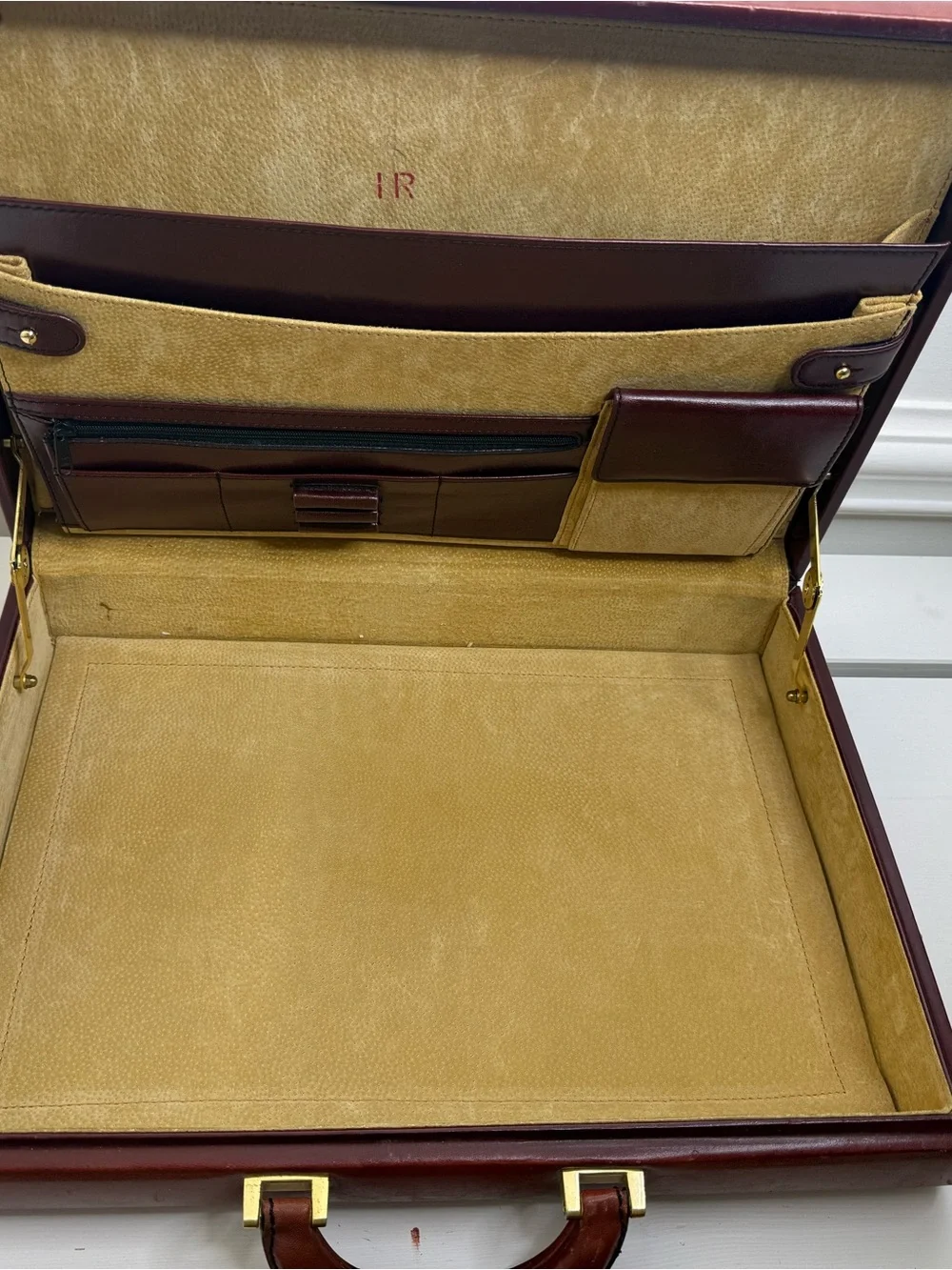 Tumi Brown Leather Briefcase with Brass Hardware